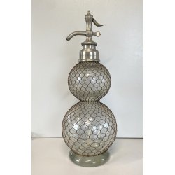 ANTICO SIFONE SELTZ BAR SELTZOGENE DOUBLE BOULE VETRO RETATO INTEGRO ART NOUVEAU