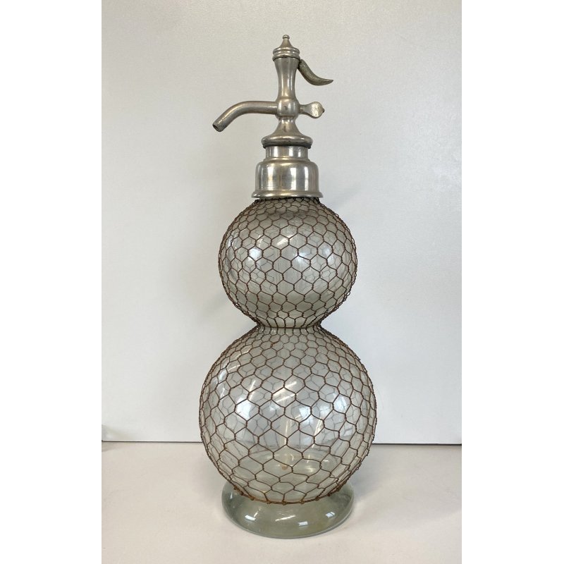 ANTICO SIFONE SELTZ BAR SELTZOGENE DOUBLE BOULE VETRO RETATO INTEGRO ART NOUVEAU