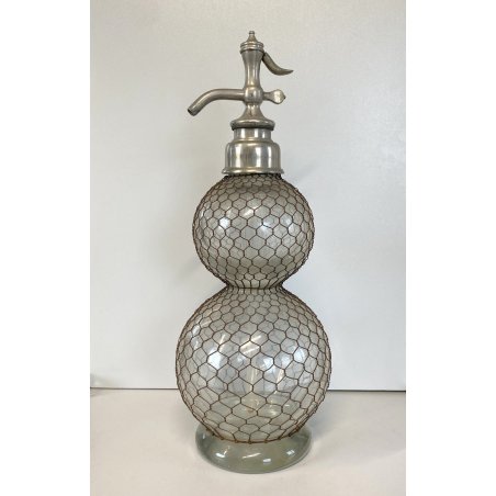 ANTICO SIFONE SELTZ BAR SELTZOGENE DOUBLE BOULE VETRO RETATO INTEGRO ART NOUVEAU