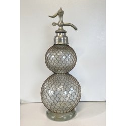 ANTICO SIFONE SELTZ BAR SELTZOGENE DOUBLE BOULE VETRO RETATO INTEGRO ART NOUVEAU