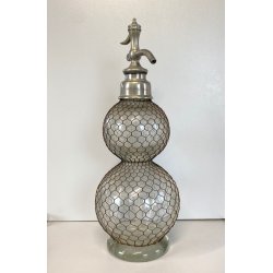 ANTICO SIFONE SELTZ BAR SELTZOGENE DOUBLE BOULE VETRO RETATO INTEGRO ART NOUVEAU
