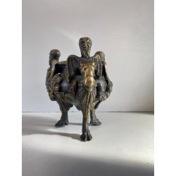 ANTICO CALAMAIO TRIPODE BRONZO SATIRI ALATI ZOCCOLI CAPRINI STILE RINASCIMENTALE