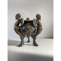ANTICO CALAMAIO TRIPODE BRONZO SATIRI ALATI ZOCCOLI CAPRINI STILE RINASCIMENTALE