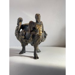 ANTICO CALAMAIO TRIPODE BRONZO SATIRI ALATI ZOCCOLI CAPRINI STILE RINASCIMENTALE