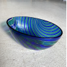 VASO BOWL OVALE VETRO MURANO CANNE RITORTE BLU ZAFFIRO VERDE SMERALDO 8 cm/h '80