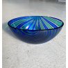 VASO BOWL OVALE VETRO MURANO CANNE RITORTE BLU ZAFFIRO VERDE SMERALDO 8 cm/h '80