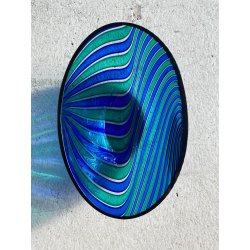 VASO BOWL OVALE VETRO MURANO CANNE RITORTE BLU ZAFFIRO VERDE SMERALDO 8 cm/h '80