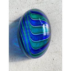 VASO BOWL OVALE VETRO MURANO CANNE RITORTE BLU ZAFFIRO VERDE SMERALDO 8 cm/h '80