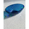 VASO BOWL OVALE VETRO MURANO CANNE RITORTE BLU ZAFFIRO VERDE SMERALDO 8 cm/h '80
