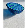 VASO BOWL OVALE VETRO MURANO CANNE RITORTE BLU ZAFFIRO VERDE SMERALDO 8 cm/h '80