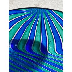 VASO BOWL OVALE VETRO MURANO CANNE RITORTE BLU ZAFFIRO VERDE SMERALDO 8 cm/h '80