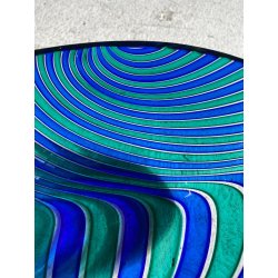VASO BOWL OVALE VETRO MURANO CANNE RITORTE BLU ZAFFIRO VERDE SMERALDO 8 cm/h '80