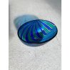 VASO BOWL OVALE VETRO MURANO CANNE RITORTE BLU ZAFFIRO VERDE SMERALDO 8 cm/h '80