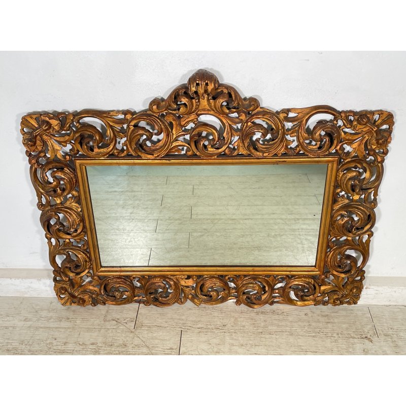 ANTICA GRANDE SPECCHIERA BAROCCA CORNICE LEGNO FOGLIA ORO DECORO RICCIOLO s 1900