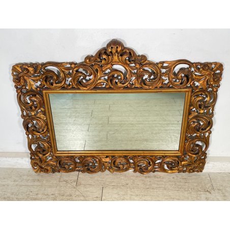 ANTICA GRANDE SPECCHIERA BAROCCA CORNICE LEGNO FOGLIA ORO DECORO RICCIOLO s 1900
