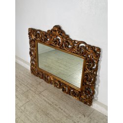 ANTICA GRANDE SPECCHIERA BAROCCA CORNICE LEGNO FOGLIA ORO DECORO RICCIOLO s 1900