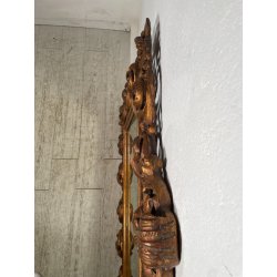 ANTICA GRANDE SPECCHIERA BAROCCA CORNICE LEGNO FOGLIA ORO DECORO RICCIOLO s 1900