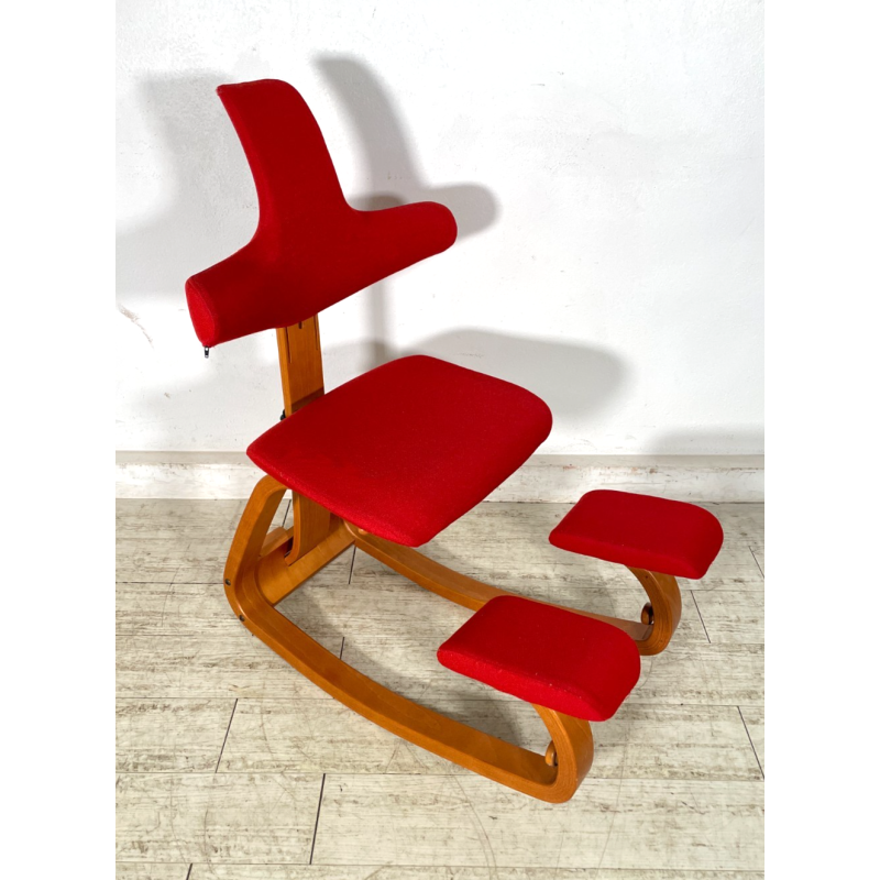 SEDIA STOKKE VARIER THATSIT LEGNO STOFFA ROSSA FIRMATA POLTRONA UFFICIO ANNI '90