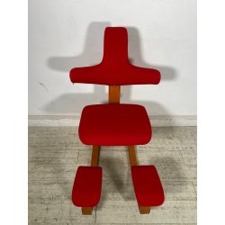 SEDIA STOKKE VARIER THATSIT LEGNO STOFFA ROSSA FIRMATA POLTRONA UFFICIO ANNI '90