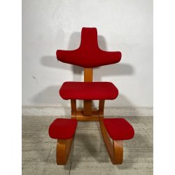 SEDIA STOKKE VARIER THATSIT LEGNO STOFFA ROSSA FIRMATA POLTRONA UFFICIO ANNI '90