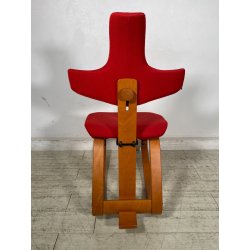 SEDIA STOKKE VARIER THATSIT LEGNO STOFFA ROSSA FIRMATA POLTRONA UFFICIO ANNI '90