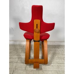 SEDIA STOKKE VARIER THATSIT LEGNO STOFFA ROSSA FIRMATA POLTRONA UFFICIO ANNI '90