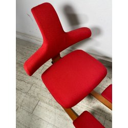 SEDIA STOKKE VARIER THATSIT LEGNO STOFFA ROSSA FIRMATA POLTRONA UFFICIO ANNI '90