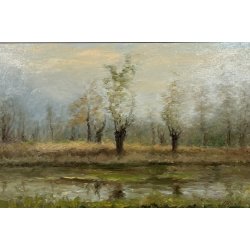 QUADRO dipinto PAESAGGIO olio tela "Pascoli" FERIOLO LAGO MAGGIORE PIEMONTE 1985