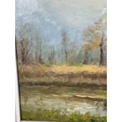 QUADRO dipinto PAESAGGIO olio tela "Pascoli" FERIOLO LAGO MAGGIORE PIEMONTE 1985