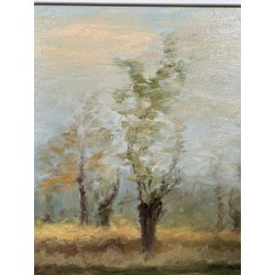 QUADRO dipinto PAESAGGIO olio tela "Pascoli" FERIOLO LAGO MAGGIORE PIEMONTE 1985