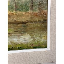 QUADRO dipinto PAESAGGIO olio tela "Pascoli" FERIOLO LAGO MAGGIORE PIEMONTE 1985