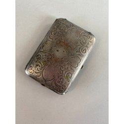 ANTICA SCATOLA TASCA METALLO ARGENTATO DECORO inciso SPECCHIO TRUCCO