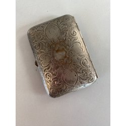 ANTICA SCATOLA TASCA METALLO ARGENTATO DECORO inciso SPECCHIO TRUCCO