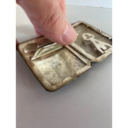 ANTICA SCATOLA TASCA METALLO ARGENTATO DECORO inciso SPECCHIO TRUCCO