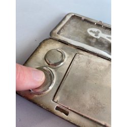 ANTICA SCATOLA TASCA METALLO ARGENTATO DECORO inciso SPECCHIO TRUCCO