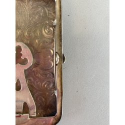 ANTICA SCATOLA TASCA METALLO ARGENTATO DECORO inciso SPECCHIO TRUCCO