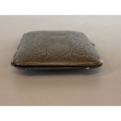ANTICA SCATOLA TASCA METALLO ARGENTATO DECORO inciso SPECCHIO TRUCCO