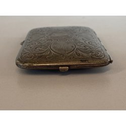 ANTICA SCATOLA TASCA METALLO ARGENTATO DECORO inciso SPECCHIO TRUCCO