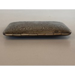 ANTICA SCATOLA TASCA METALLO ARGENTATO DECORO inciso SPECCHIO TRUCCO