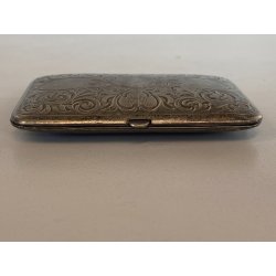 ANTICA SCATOLA TASCA METALLO ARGENTATO DECORO inciso SPECCHIO TRUCCO