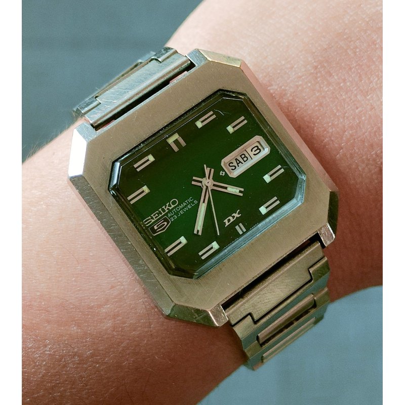 OROLOGIO POLSO Seiko 5 DX Automatic 6106-5480 anni 70 Vintage Wrist Watch GREEN