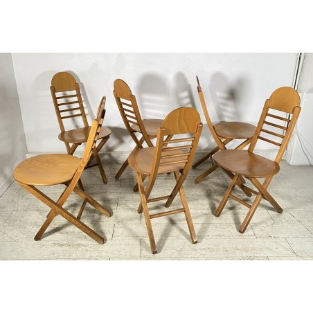 SET 6 SEDIA PIEGHEVOLI DESIGN ANNI 60/70 CHAIR LEGNO MID CENTURY SALVASPAZIO