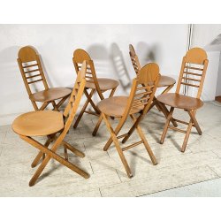 SET 6 SEDIA PIEGHEVOLI DESIGN ANNI 60/70 CHAIR LEGNO MID CENTURY SALVASPAZIO