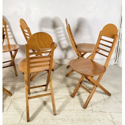 SET 6 SEDIA PIEGHEVOLI DESIGN ANNI 60/70 CHAIR LEGNO MID CENTURY SALVASPAZIO