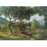 ANTICO DIPINTO H. COUSIN PAESAGGIO CAMPAGNA NATURA QUADRO OLIO TELA EPOCA 1900