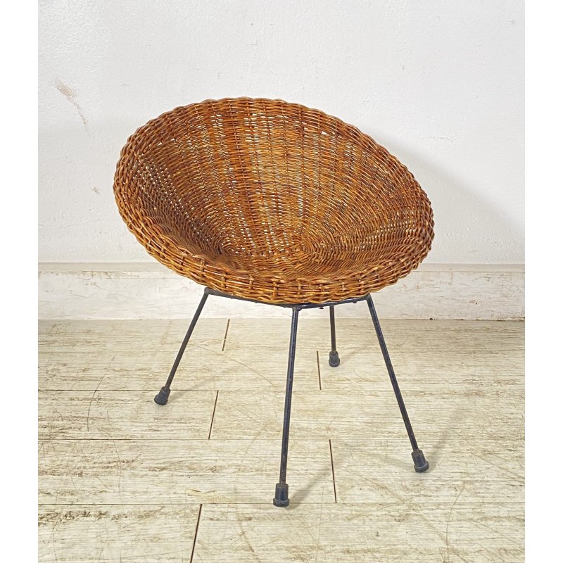 PICCOLA POLTRONCINA VIMINI ANNI 50 BAMBINO SEGGIOLA SEDIA RATTAN INTRECCIATO