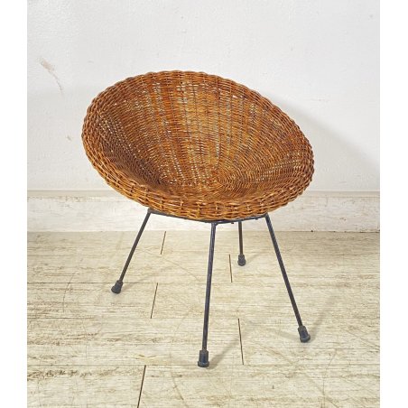 PICCOLA POLTRONCINA VIMINI ANNI 50 BAMBINO SEGGIOLA SEDIA RATTAN INTRECCIATO