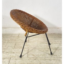 PICCOLA POLTRONCINA VIMINI ANNI 50 BAMBINO SEGGIOLA SEDIA RATTAN INTRECCIATO