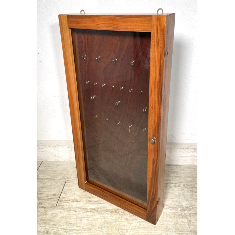 PICCOLA TECA ARMADIETTO PORTA OROLOGI CHIAVI ANTA VETRO LEGNO ANNI 60 DA MURO