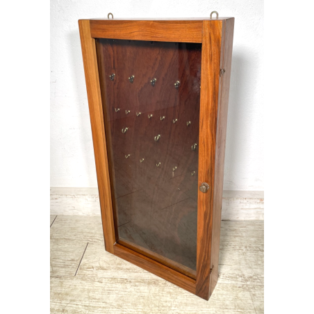 PICCOLA TECA ARMADIETTO PORTA OROLOGI CHIAVI ANTA VETRO LEGNO ANNI 60 DA MURO